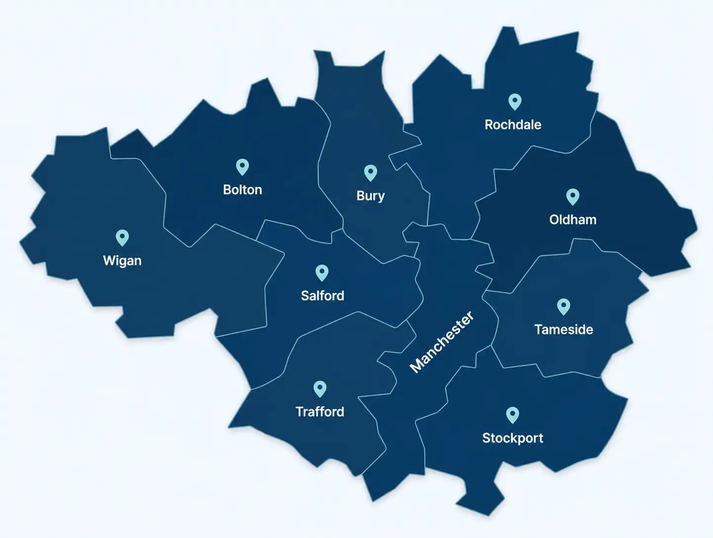 Map of the towns Property Sold Simple covers across Greater Manchester and surrounding areas